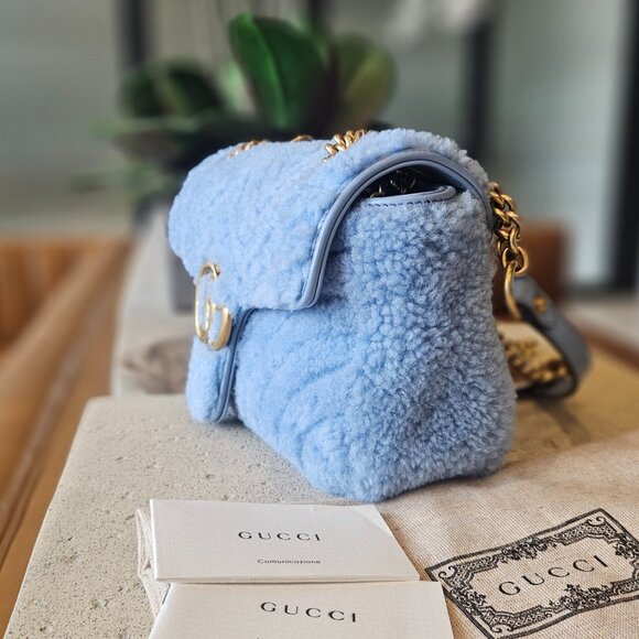 Gucci Blue Shearling Marmont Shoulder Bag - Picture 13 of 15